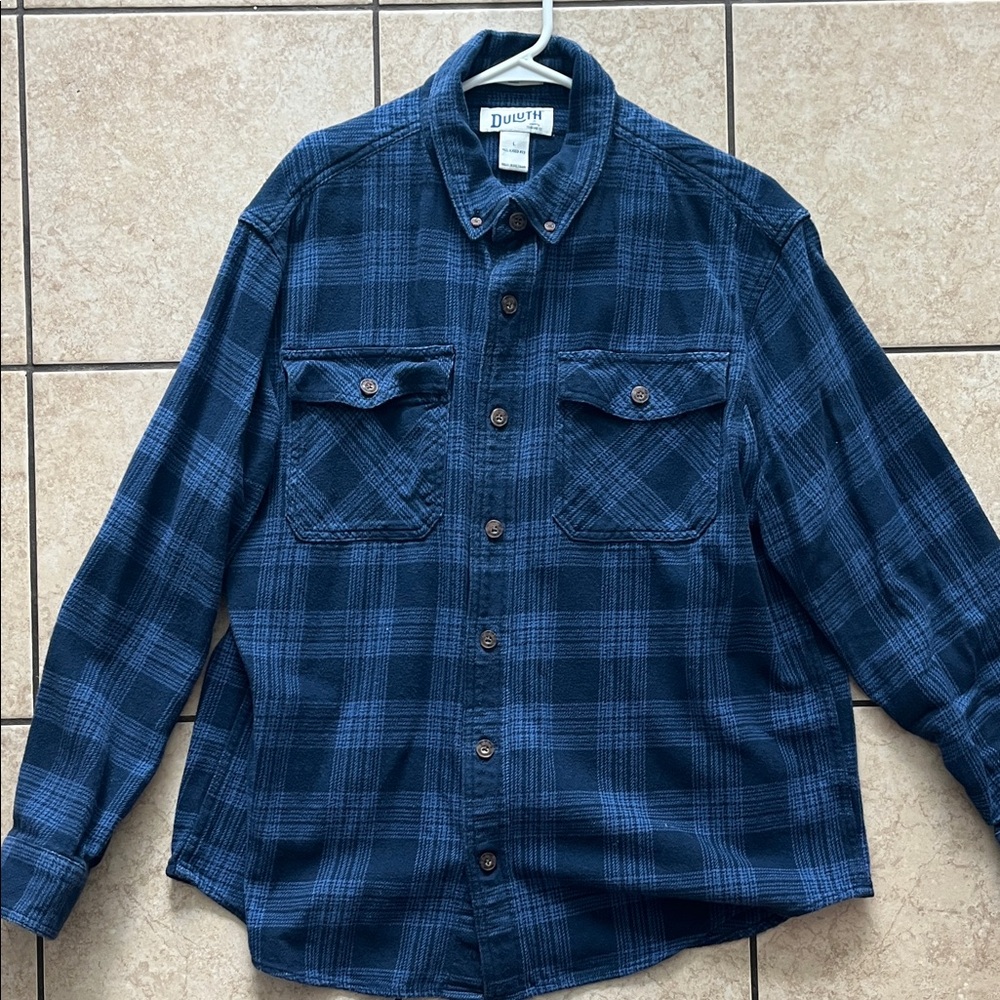 Duluth Blue Plaid Button-Up Shirt